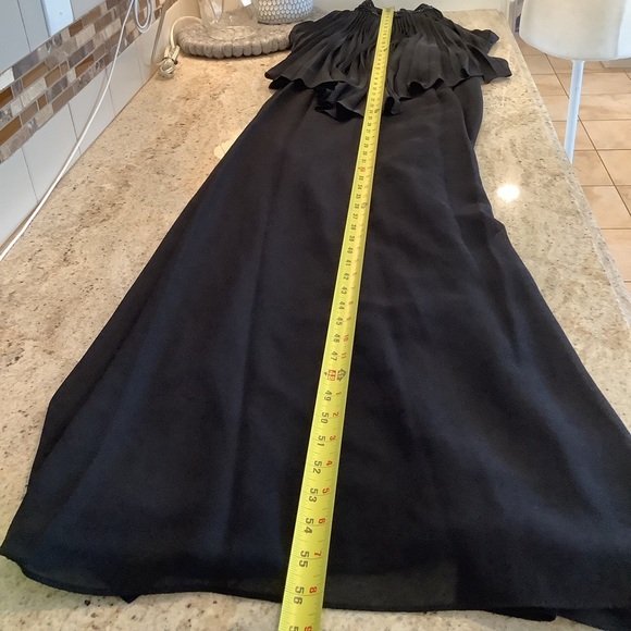 Oleg Cassini Black Tie Black Halter Sleeveless Gown Size 4 Pleated Overlay - Picture 6 of 8